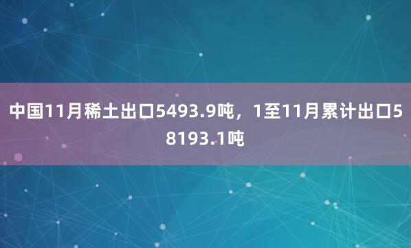 中国11月稀土出口5493.9吨,1至11月累计出口58193.1吨